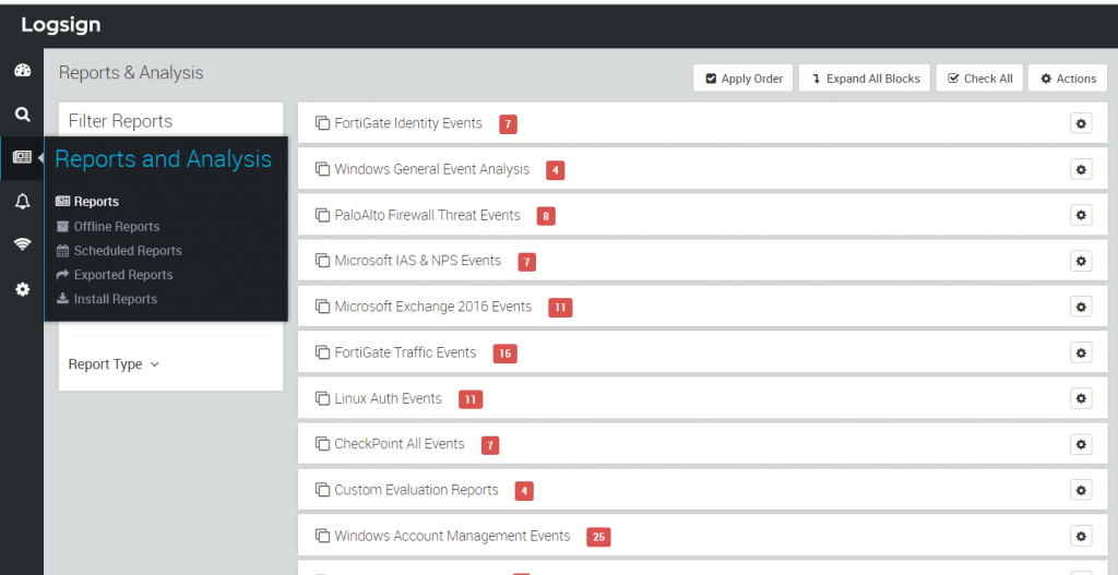 types of reports on Logsign SIEM